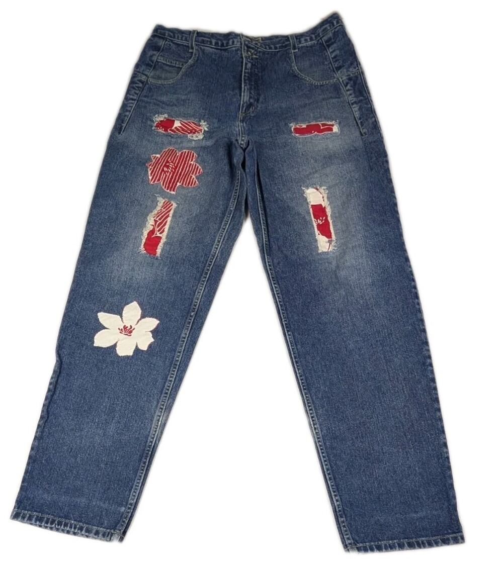Vintage GUESS Distressed Blue Jeans Pants With Red Inner Patch 36x33 USA